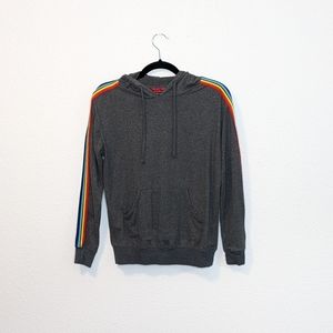 ✨3/$25 Hot Kiss Gray Lightweight Hoodie Rainbow Sleeve size Medium